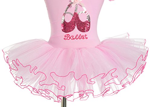 Lito Angels Vestido Tutu Bailarina de Ballet Lentejuelas para Niña, Maillot de Danza Baile con Falda, Talla 3-4 años, Manga Corta, Rosa