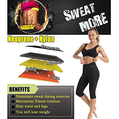 Litthing Pantalones para Adelgazar Neopreno Mujer Deportivos Pantalones Sauna Pantalón de Sudoración Adelgazar Pantalón Quema Grasa Mallas Termicos de Neopreno (Negro y Amarillo, S)