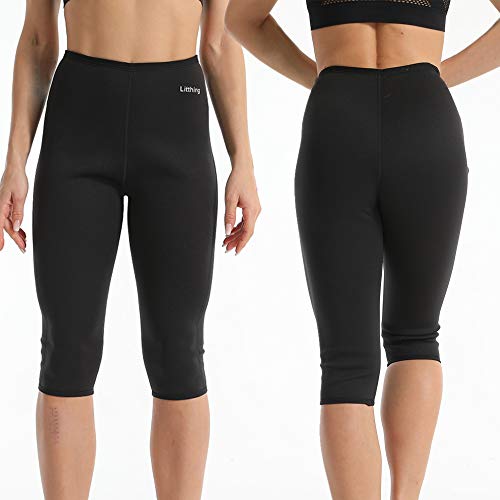 Litthing Pantalones para Adelgazar Neopreno Mujer Deportivos Pantalones Sauna Pantalón de Sudoración Adelgazar Pantalón Quema Grasa Mallas Termicos de Neopreno (Negro y Amarillo, S)