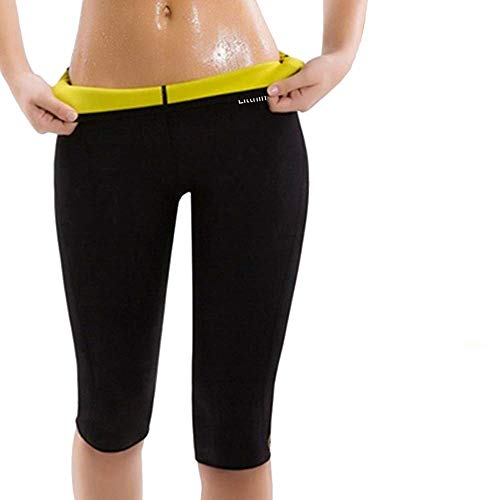 Litthing Pantalones para Adelgazar Neopreno Mujer Deportivos Pantalones Sauna Pantalón de Sudoración Adelgazar Pantalón Quema Grasa Mallas Termicos de Neopreno (Negro y Amarillo, S)