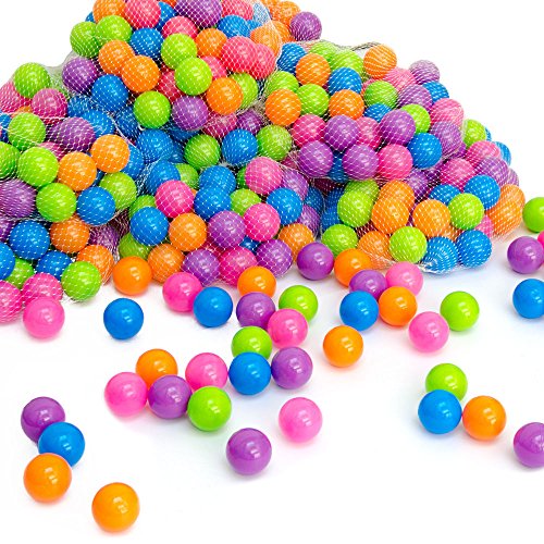 LittleTom Pelotas multicolores de plástico Ø5,5cm de diámetro | 50 pequeñas Bolas de colores para bebés | para llenar piscinas tiendas de campaña inflables para niños | mezcla de 5 colores fucsia morado anaranjado azul verde | calidad comprobada