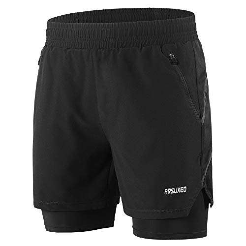 Lixada Hombres Pantalónes Cortos de Running 2-en-1, Pantalones Cortos de Atletismo/Pantalones Cortos de Fitness Maratón, Transpirable Pantalones+Secado Rápido