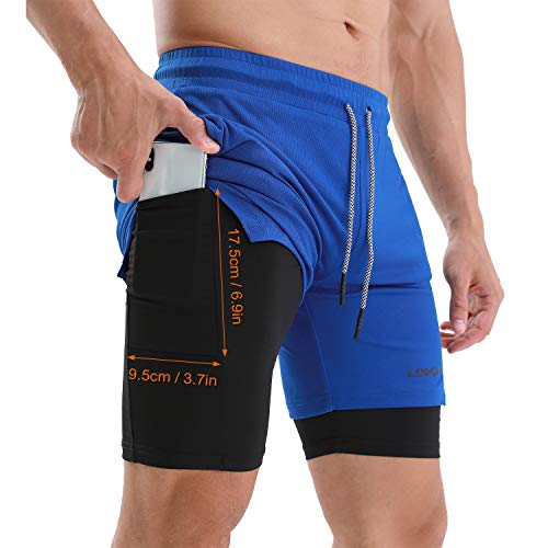 Lixada Pantalones Cortos para Correr 2 en 1 para Hombre con Lazo de Toalla Pantalones Cortos de Ejercicio de Secado Rápido con Bolsillos para Entrenamiento de Gimnasio