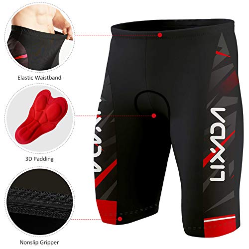 Lixada Ropa de Ciclismo para Hombre,Manga Corta Transpirable + Pantalones Cortos Acolchados,Traje de Ropa de Bicicleta de Montaña (Rojo+Negro, XL)