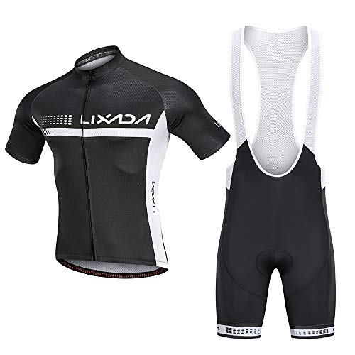 Lixada Traje Ciclismo Hombre, Ropa Ciclismo Hombre Culote Bicicleta Hombre Equipacion Ciclismo Hombre Mallot y Culot MTB, Jersey + Pantalones Cortos y Babero MTB TranspirableAcolchado para Ciclismo