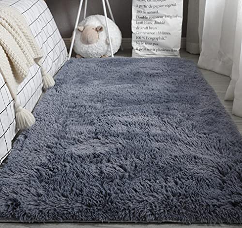 LIYINGKEJI Alfombras Modernas Super Suaves de la Pelusa, 80X120 CM, Dormitorio Sala de Estar Alfombra Antideslizante Alfombra de la Alfombra para el Juego de los niños Decora el (Gris)