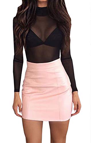 Loalirando Crop Top Sexy Mujer Manga Larga Top Corto Transparente Slim Chic Clubwear Casual Noche Camiseta de Cuello Redondo Alto (Negro, S)