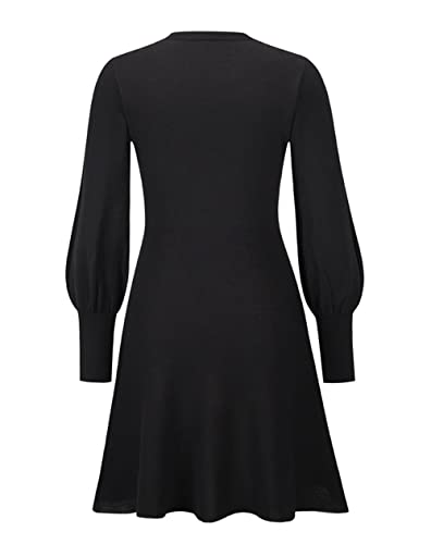 Loalirando Vestido de punto para mujer, elegante, línea A, de manga larga, cintura alta, cuello redondo, para el tiempo libre, otoño e invierno., Negro , L