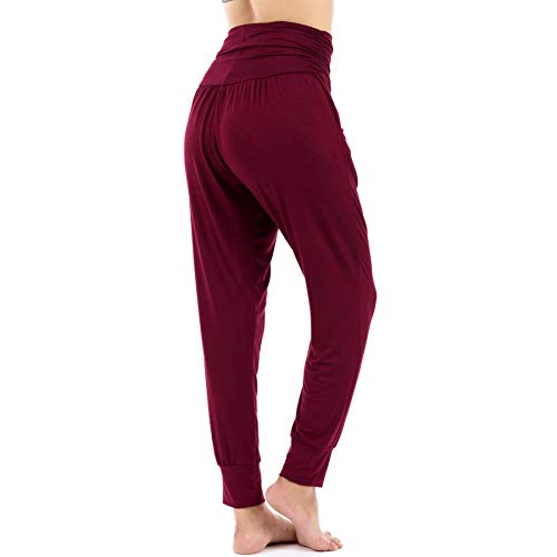 Lofbaz Pantalones de Yoga para Mujer Leggings de Entrenamiento Ropa de Mujer Pantalones Deportivos Ropa Harem Pijamas Rojo Oscuro XL