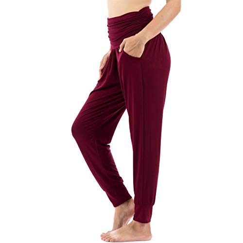 Lofbaz Pantalones de Yoga para Mujer Leggings de Entrenamiento Ropa de Mujer Pantalones Deportivos Ropa Harem Pijamas Rojo Oscuro XL