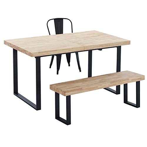 Loft, Banco para Mesa de Comedor, Asiento Auxiliar, Acabado en Roble Salvaje y Negro, Medidas: 120 cm (Ancho) x 34 cm (Fondo) x 47 cm (Alto)