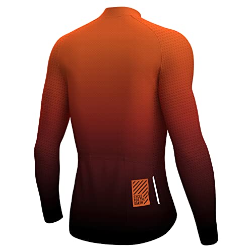 logas Maillot de ciclismo para hombre, de manga corta o larga, transpirable, para bicicleta, de secado rápido, para mountainbike, con bolsillos traseros, Hombre, Gradiente Naranja Manga Larga, M