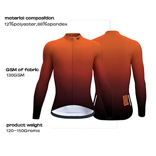 logas Maillot de ciclismo para hombre, de manga corta o larga, transpirable, para bicicleta, de secado rápido, para mountainbike, con bolsillos traseros, Hombre, Gradiente Naranja Manga Larga, M