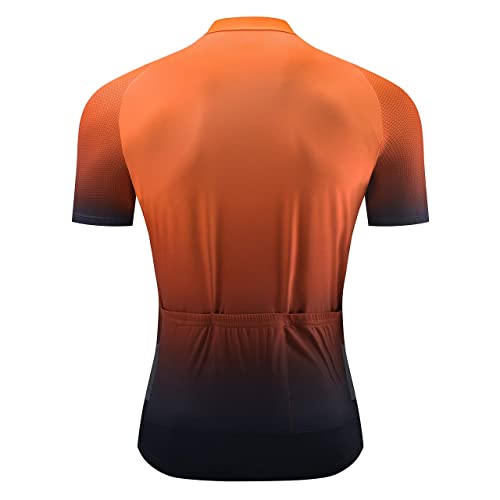 logas Maillot de ciclismo para hombre, manga corta, transpirable, de secado rápido, con 3 bolsillos, Naranja degradado, XL