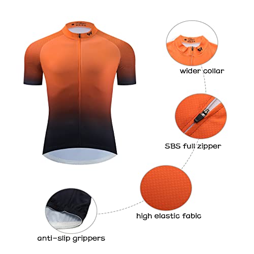 logas Maillot de ciclismo para hombre, manga corta, transpirable, de secado rápido, con 3 bolsillos, Naranja degradado, XL