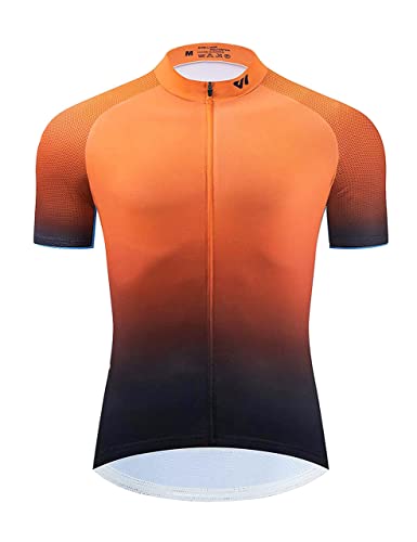 logas Maillot de ciclismo para hombre, manga corta, transpirable, de secado rápido, con 3 bolsillos, Naranja degradado, XL