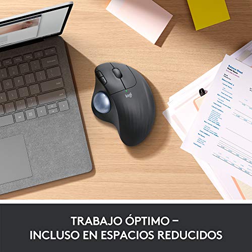 Logitech ERGO M575 Ratón Trackball Inalámbrico, Control sencillo con el pulgar, precisión y seguimiento suave, diseño ergonómico, para Windows, PC y Mac, con Bluetooth y USB, Gris