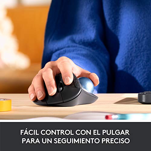 Logitech ERGO M575 Ratón Trackball Inalámbrico, Control sencillo con el pulgar, precisión y seguimiento suave, diseño ergonómico, para Windows, PC y Mac, con Bluetooth y USB, Gris