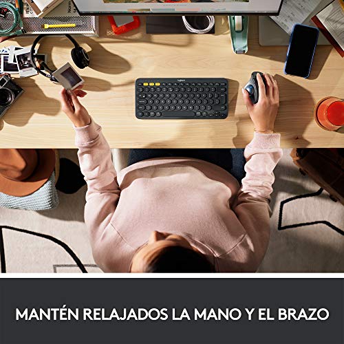 Logitech ERGO M575 Ratón Trackball Inalámbrico, Control sencillo con el pulgar, precisión y seguimiento suave, diseño ergonómico, para Windows, PC y Mac, con Bluetooth y USB, Gris