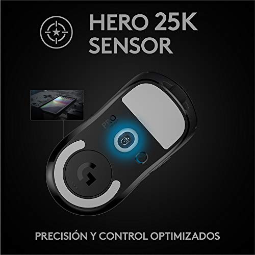 Logitech G PRO X SUPERLIGHT Ratón Gaming Inalámbrico, Captor HERO 25K, 25,600 DPI, Ultraligero con 63g, Peso Reducido, 5 Botones Programables, Batería Larga Duración, PC/Mac - Negro