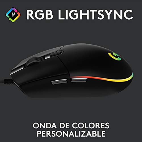 Logitech G203 LIGHTSYNC Ratón Gaming con Iluminación RGB Personalizable, 6 Botones Programables, Captor 8K para Gaming, Seguimiento de hasta 8,000 DPI, Ultra-ligero - Negro