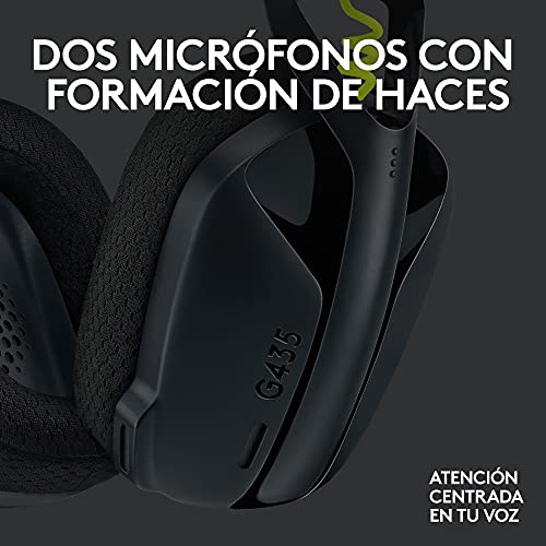 Logitech G435 Auriculares Inalámbricos LIGHTSPEED para Gaming, Ligeros, micrófono integrado, Batería de 18 horas, Compatibles con Dolby Atmos, Bluetooth, PC, PS4, PS5, Móvil, Nintendo Switch - Negro