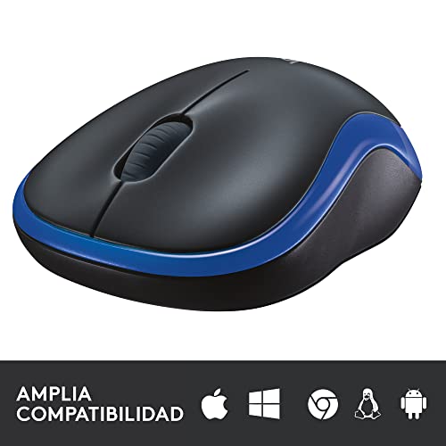 Logitech M185 Ratón Inalámbrico, 2.4GHz con Mini Receptor USB, Batería de 12 Meses, Seguimiento Óptico con Resolución de 1000 dpi, Ambidiestro, Compatible con PC, Mac, Portátil - Azul