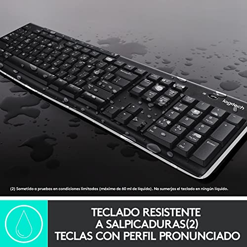 Logitech MK270 Combo Teclado y Ratón Inalámbrico para Windows, 2,4GHz Inalámbrico, Ratón Compacto, 8 teclas multimedia y de acceso directo, 2 años de batería, PC, PC Portátil, QWERTY Español - Negro