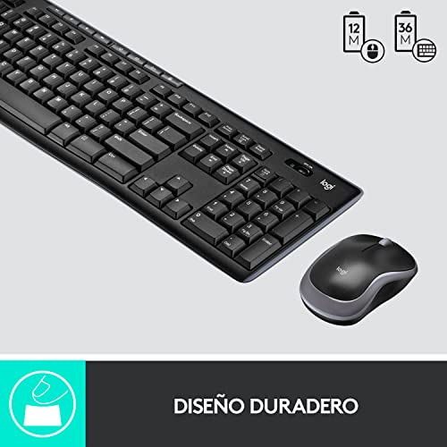 Logitech MK270 Combo Teclado y Ratón Inalámbrico para Windows, 2,4GHz Inalámbrico, Ratón Compacto, 8 teclas multimedia y de acceso directo, 2 años de batería, PC, PC Portátil, QWERTY Español - Negro