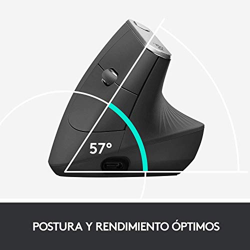 Logitech MX Vertical Ratón Inalámbrico Ergonómico, Multi-Ordenador, 2,4 GHz/Bluetooth con Receptor Unifying USB, Seguimiento Óptico 4000 DPI, 4 Botones, Carga Rápida, Portátil/PC/Mac/iPad OS - Negro