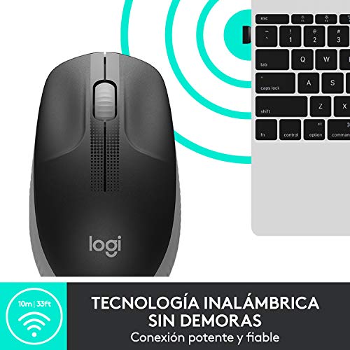 Logitech Ratón Inalámbrico M190, Diseño Curvo Ambidiestro, Batería 18 Meses con Modo Ahorro, Receptor USB, Cursor y Desplazamiento Preciso, Rueda de Desplazamiento Amplio, Gris