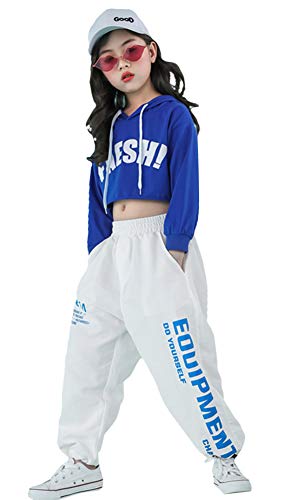 LOLANTA 2 piezas de ropa de baile callejero para niña Hip Hop, sudadera corta + pantalones de chándal