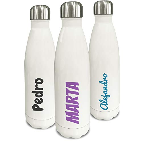 LolaPix Botella de Agua. Botella Personalizada con Nombre. Botella Acero Inoxidable. Botella termica de Doble Capa. Libre de BPA, filatos y Metales Pesados. Capacidad 500ml