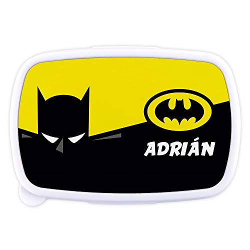 LolaPix Caja merienda. Regalos Personalizados. Caja merienda con Nombre. Apta para microondas y Libre de BPA, filatos y Metales Pesados. Varios diseños. Batman