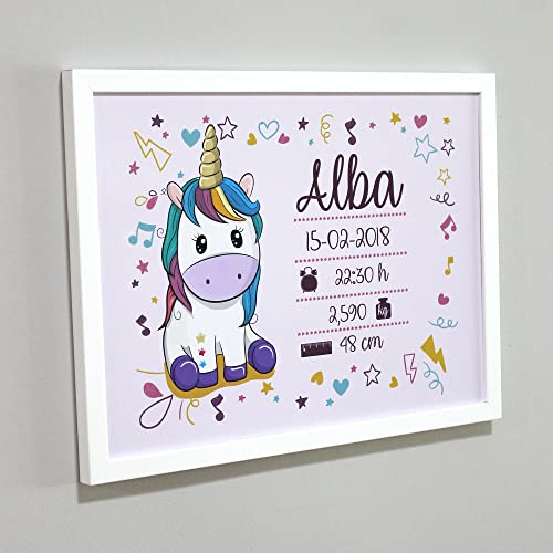 LolaPix Cuadros Bebe Animales Personalizados con Datos de Nacimiento. Nombre/Fecha/Hora/Peso/Altura. Regalos Recién Nacido. Marco Natalicio. Varios Diseños. Tamaño 30x40 cm. Búho