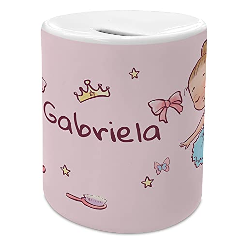 LolaPix Hucha Infantil niña. Huchas Infantiles. Huchas pesonalizadas con Nombre. Regalos Infantiles. Cerámica. Tapón Inferior. Varios diseños. Bailarina Azul