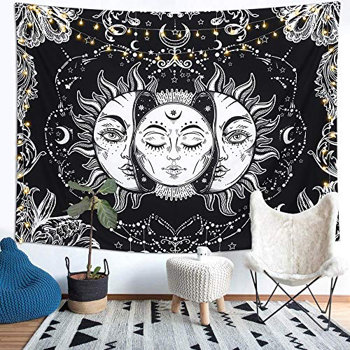 LOMOHOO Tapiz Tarot Sol y Luna Tapiz Psicodélico Colgante de Pared Celeste Tapices de Pared Indio Mandala Bohemio (A--Sun and moon, L/148cmx200cm)