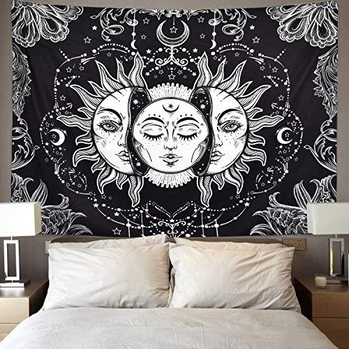 LOMOHOO Tapiz Tarot Sol y Luna Tapiz Psicodélico Colgante de Pared Celeste Tapices de Pared Indio Mandala Bohemio (A--Sun and moon, L/148cmx200cm)