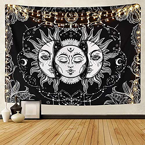 LOMOHOO Tapiz Tarot Sol y Luna Tapiz Psicodélico Colgante de Pared Celeste Tapices de Pared Indio Mandala Bohemio (A--Sun and moon, L/148cmx200cm)