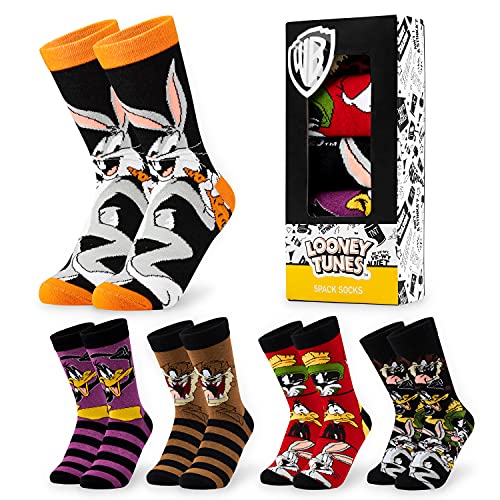 LOONEY TUNES Calcetines Hombre Divertidos, Pack de 5 Calcetines Altos Talla 39-44, Regalos Originales para Hombre