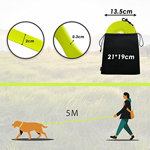 Looxmeer Correa de Adiestramiento Amarillo para Perros 5m, Correa Perro Larga, Cuerda para Perros Manos Libres, Correa Resistente Fuerte para Camping Paseo