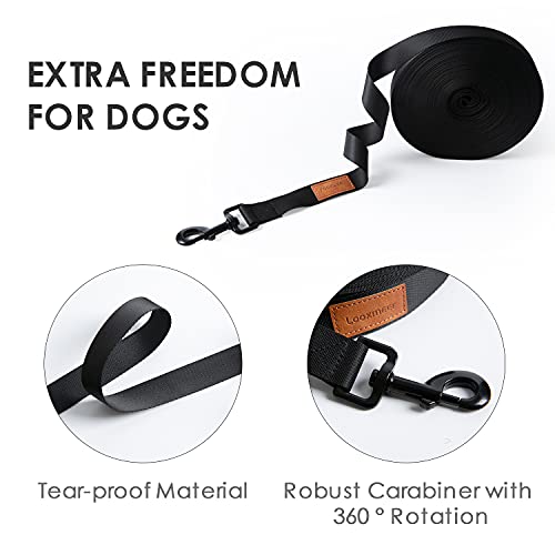 Looxmeer Correa de Adiestramiento para Perros, 3m / 5m / 10m / 15m / 20m / 25m / 30m Correa Perro Larga, Cuerda para Perros Manos Libres, Correa Resistente Fuerte para Camping Paseo, Negro