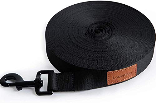 Looxmeer Correa de Adiestramiento para Perros, 3m / 5m / 10m / 15m / 20m / 25m / 30m Correa Perro Larga, Cuerda para Perros Manos Libres, Correa Resistente Fuerte para Camping Paseo, Negro