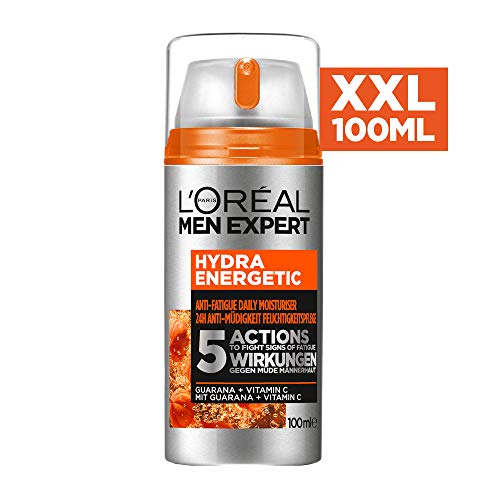 L'Oréal Men Expert Crema Hidratante Anti-Fatiga 24h Hydra Energetic para Hombres, Crema Facial de Uso Diario, Aporta Energía, Formato 100 ml