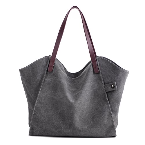 LOSMILE Mujer Bolsos de mano lona bolsos de hombro Bolsos totes Bolsos bandolera Shoppers Bolsa de playa. (Gris)