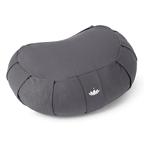 Lotuscrafts Cojin Zafu Meditación Media Luna SIDDHA - Altura 15 cm - Relleno de Espelta - Cubierta en Algodon Lavable- Cojin Suelo - Cojin Yoga Media Luna - Meditation Cushion - Certificado Gots