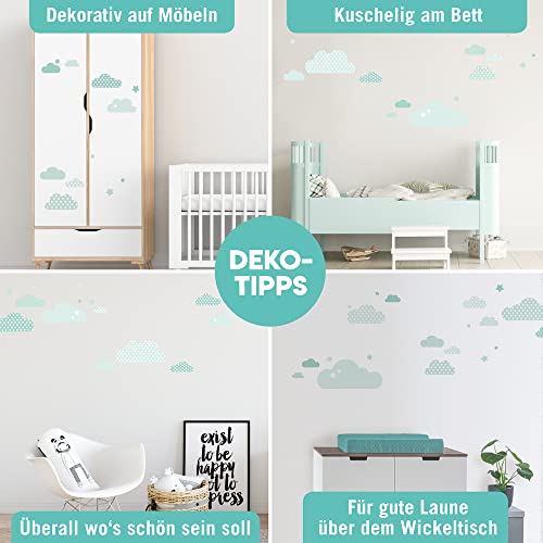 lovely label Pegatinas Infantiles de Pared de Nubes - Adhesivo Infantil Libre de PVC para Habitaciones de Niños y Bebés - Adhesivos Infantiles de 40 unidades/ Menta