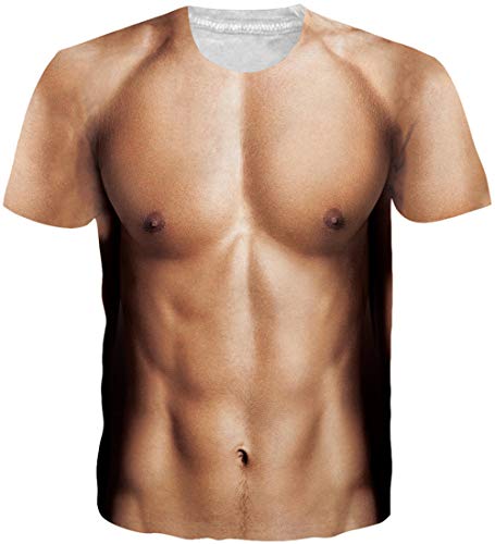 Loveternal Camiseta Divertida 3D Imprimir T-Shirts Músculo Abdominal Gráfico Casual Tops Camisetas de Manga Corta S