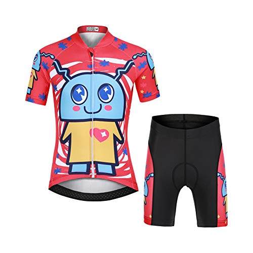 LSHEL Niños Niñas Secado Rápido Maillot de Ciclismo Conjunto de Jersey Manga Corta + Pantalones Cortos Transpirable Ciclismos Traje, Maquinaria para Mascotas, 11-12años/EU: XL(Etiqueta: XXL)