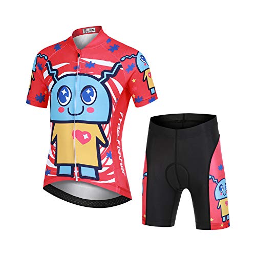 LSHEL Niños Niñas Secado Rápido Maillot de Ciclismo Conjunto de Jersey Manga Corta + Pantalones Cortos Transpirable Ciclismos Traje, Maquinaria para Mascotas, 11-12años/EU: XL(Etiqueta: XXL)